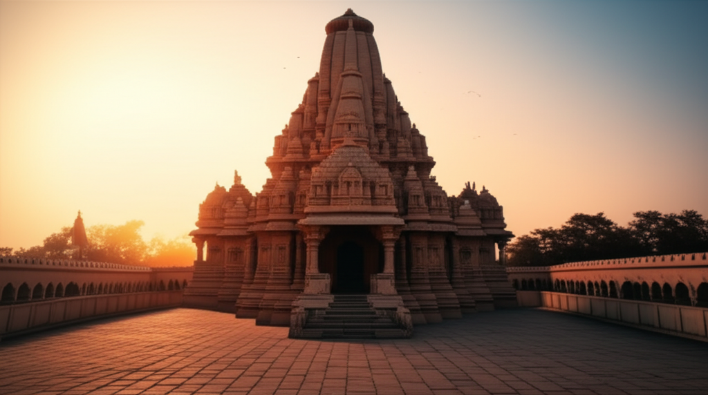 Serene temple at sunrise